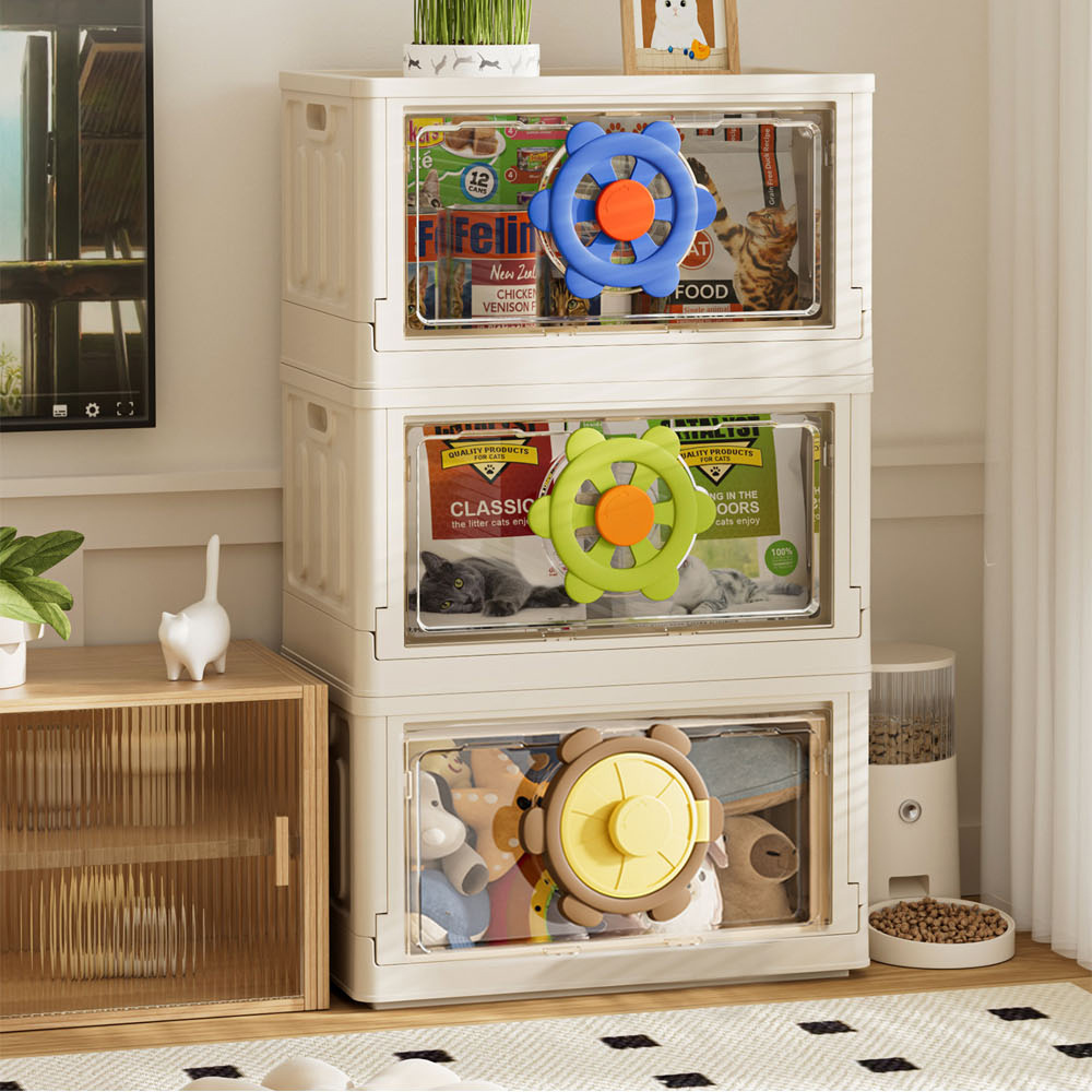 【AOTTO】72L大容量童趣附輪雙開收納箱-奶白藍(AL-017B), , large