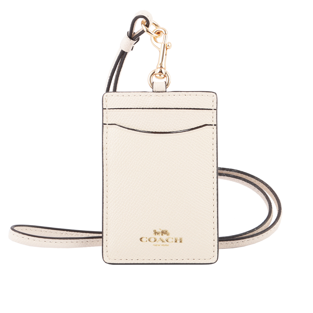 COACH 馬車LOGO防刮皮革掛式証件套/卡夾/白色, , large