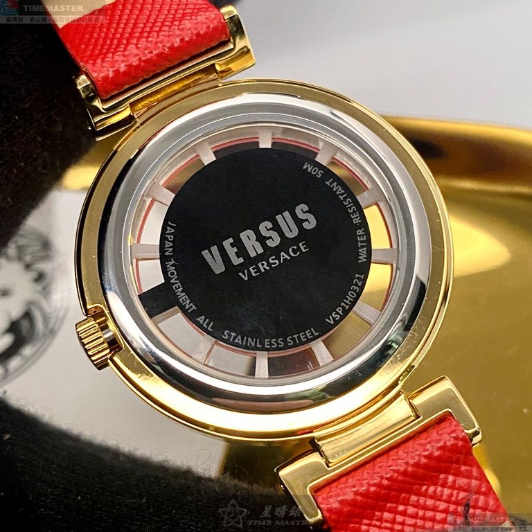[星晴錶業]VERSUS VERSACE手錶,36mm,VV00022大紅色錶面玫瑰金錶殼大紅色真皮皮革錶帶款, , large