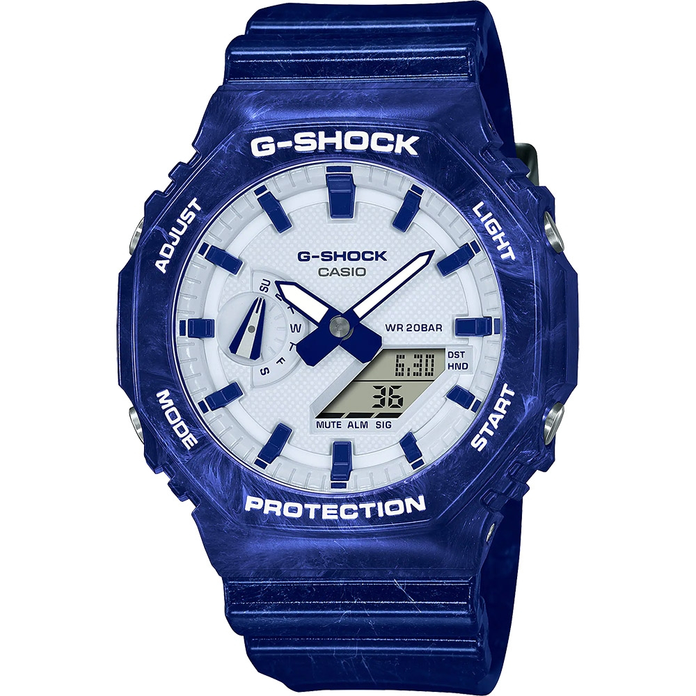 CASIO 卡西歐 G-SHOCK 青花瓷系列 八角 雙顯手錶 GA-2100BWP-2A