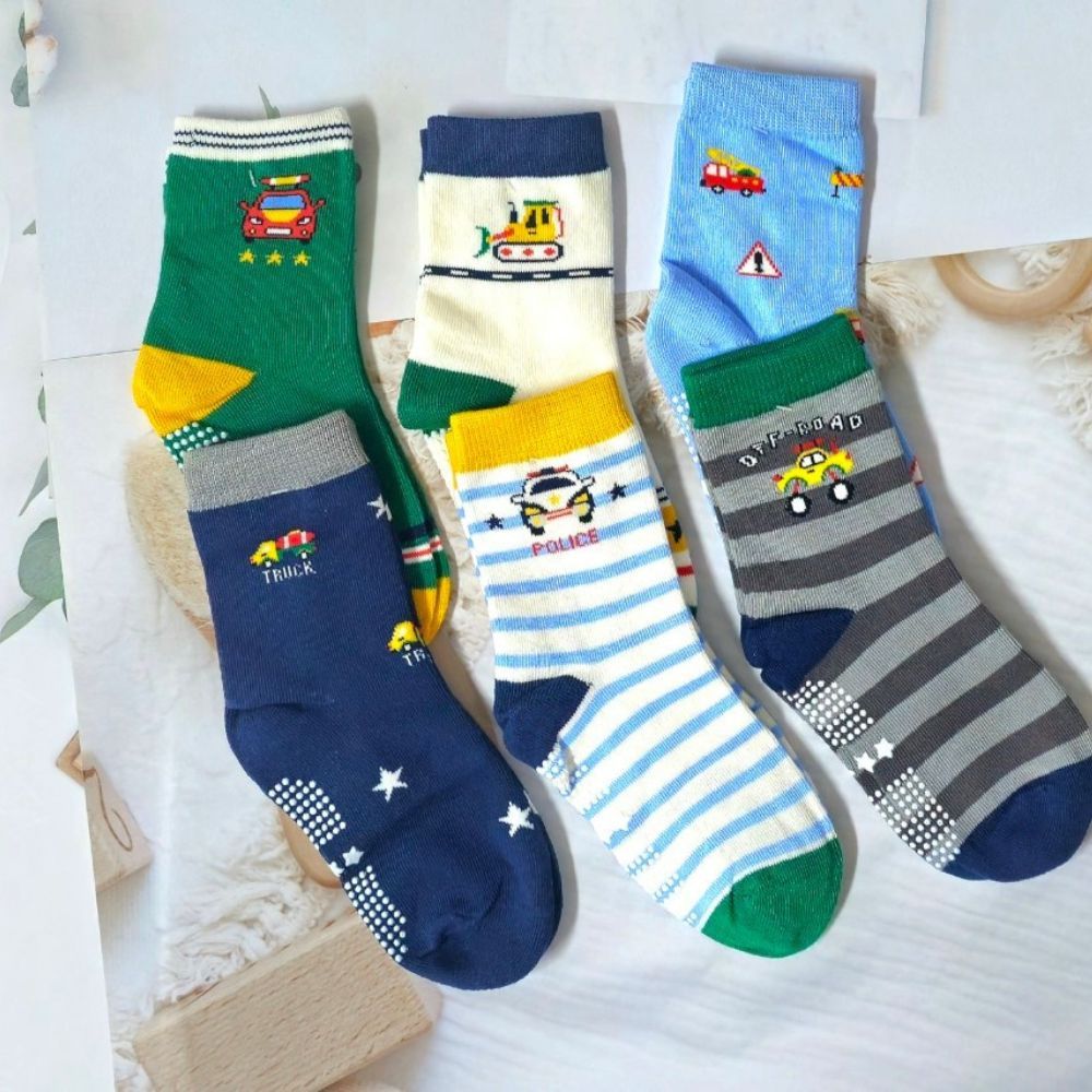 [Kaimei Cotton Industry] 8 pairs set, random and excellent, MIT made in Taiwan, pure cotton non-slip style boys' socks, BUBU car model 17-21cm, , large