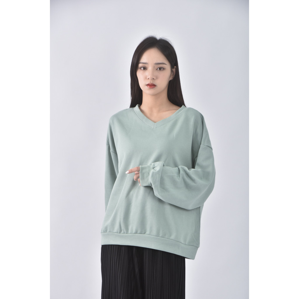 (F) yihe sugar質感棉質圓領綠色長袖上衣二手衣, , large