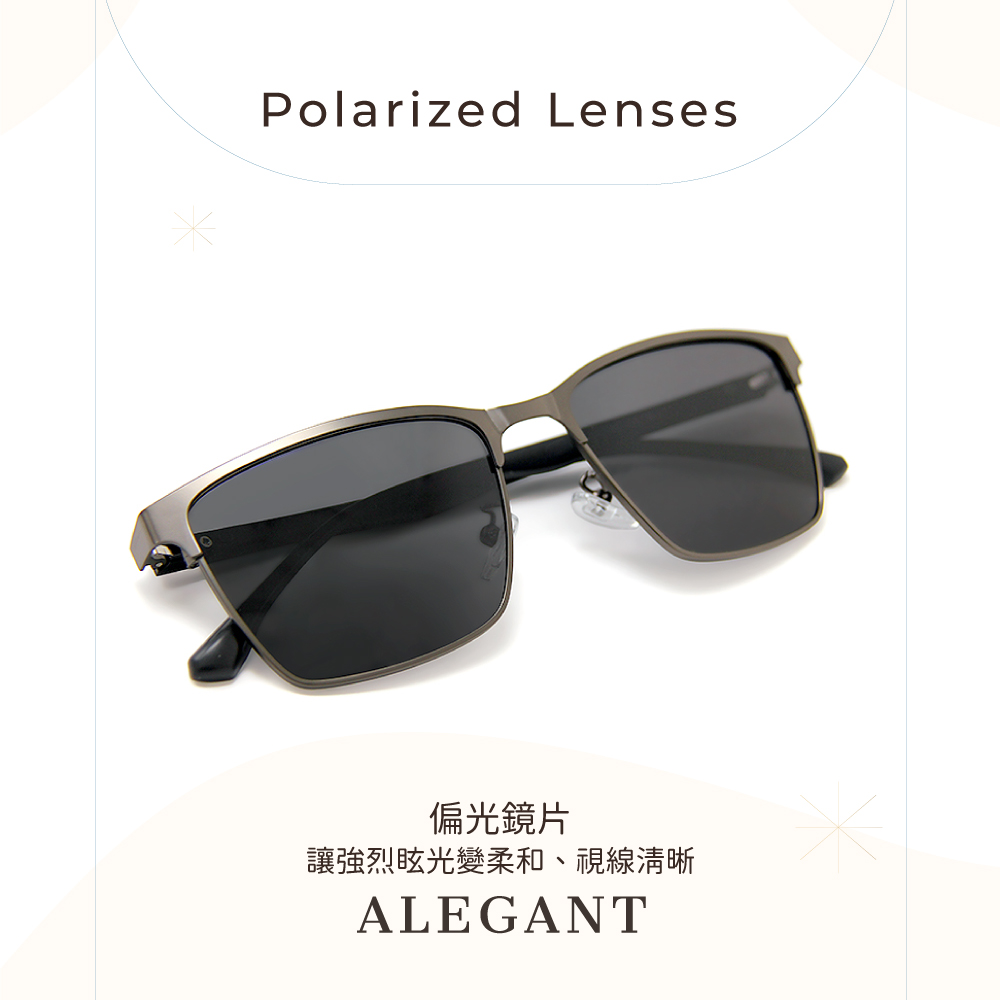 時尚經典鈦槍感眉型寶麗來偏光墨鏡/UV400方框太陽眼鏡〔ALEGANT〕, , large