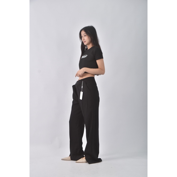 (3XL) fashion pants高腰質感黑色長褲二手衣, , large