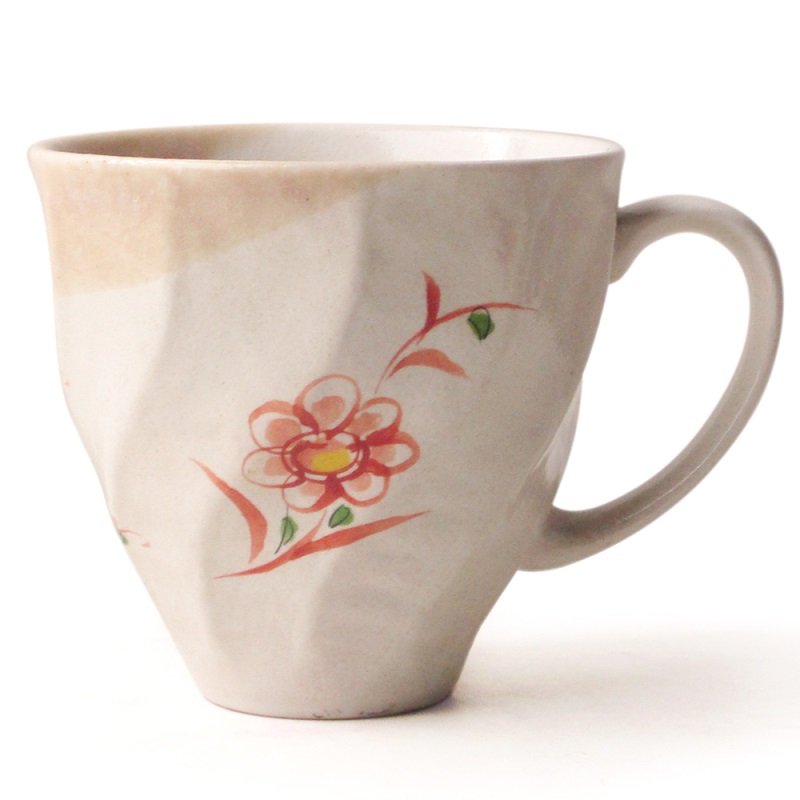 [豐名日本餐具] 3.0"斜紋馬克杯 赤繪花 / C03MG0-77, , large