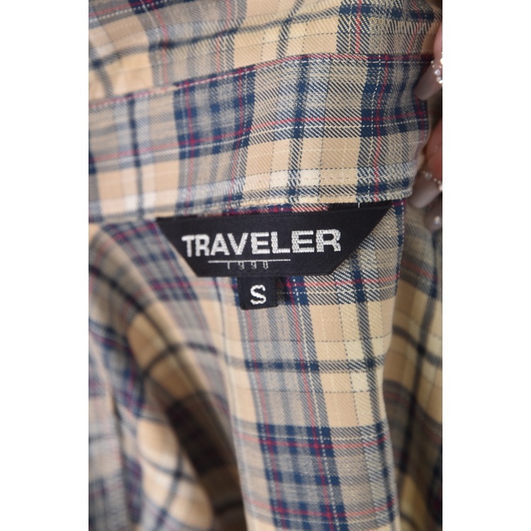 (S) traveler質感棉質格紋藍色長袖上衣二手衣, , large