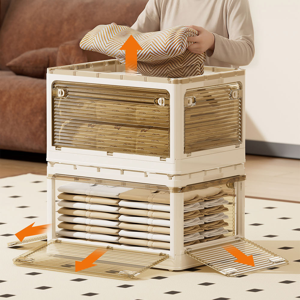 【AOTTO】45L升級加厚款五開門可疊加折疊收納箱5入組(AL-250), , large