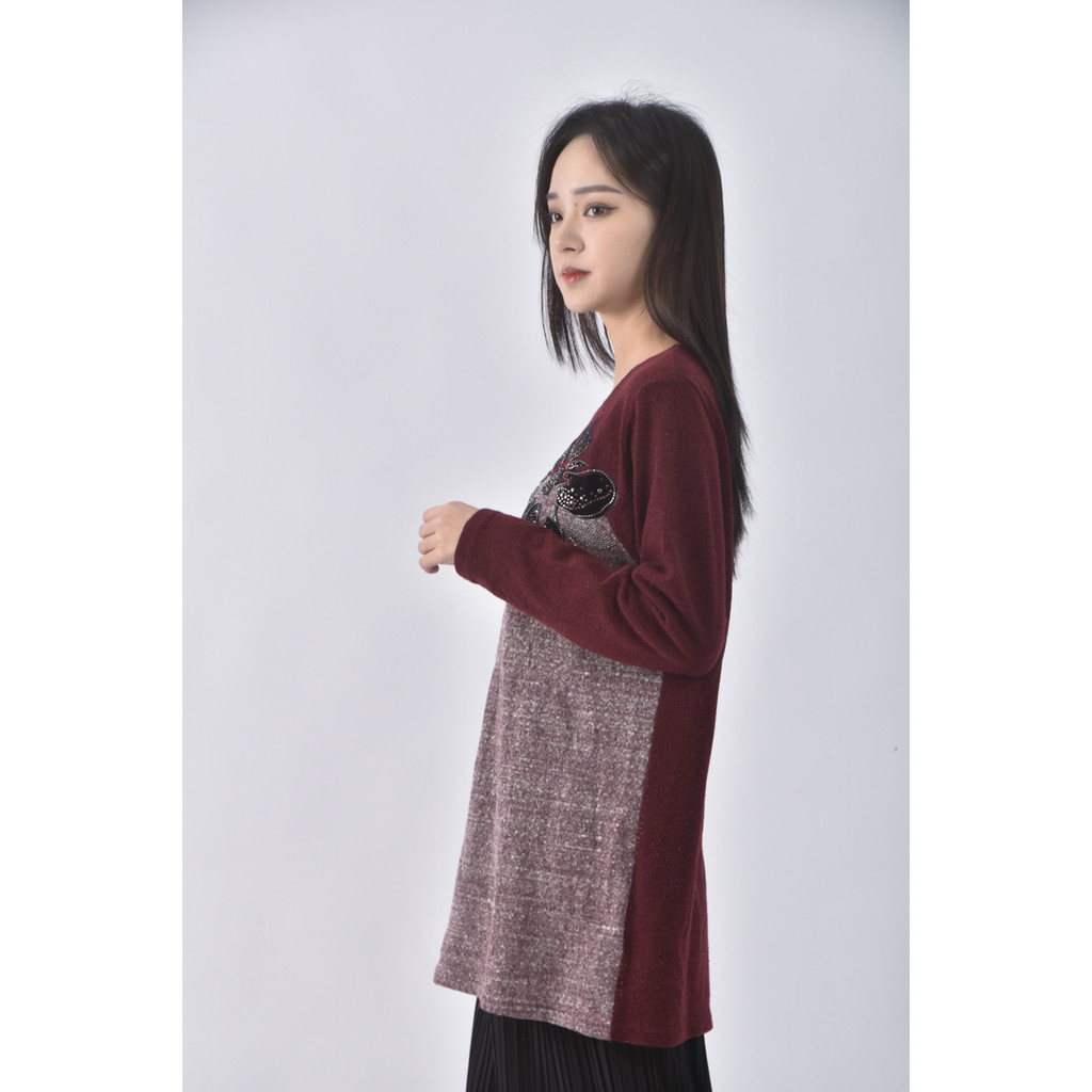 (XL) 棉質圓領紅色長袖上衣二手衣, , large