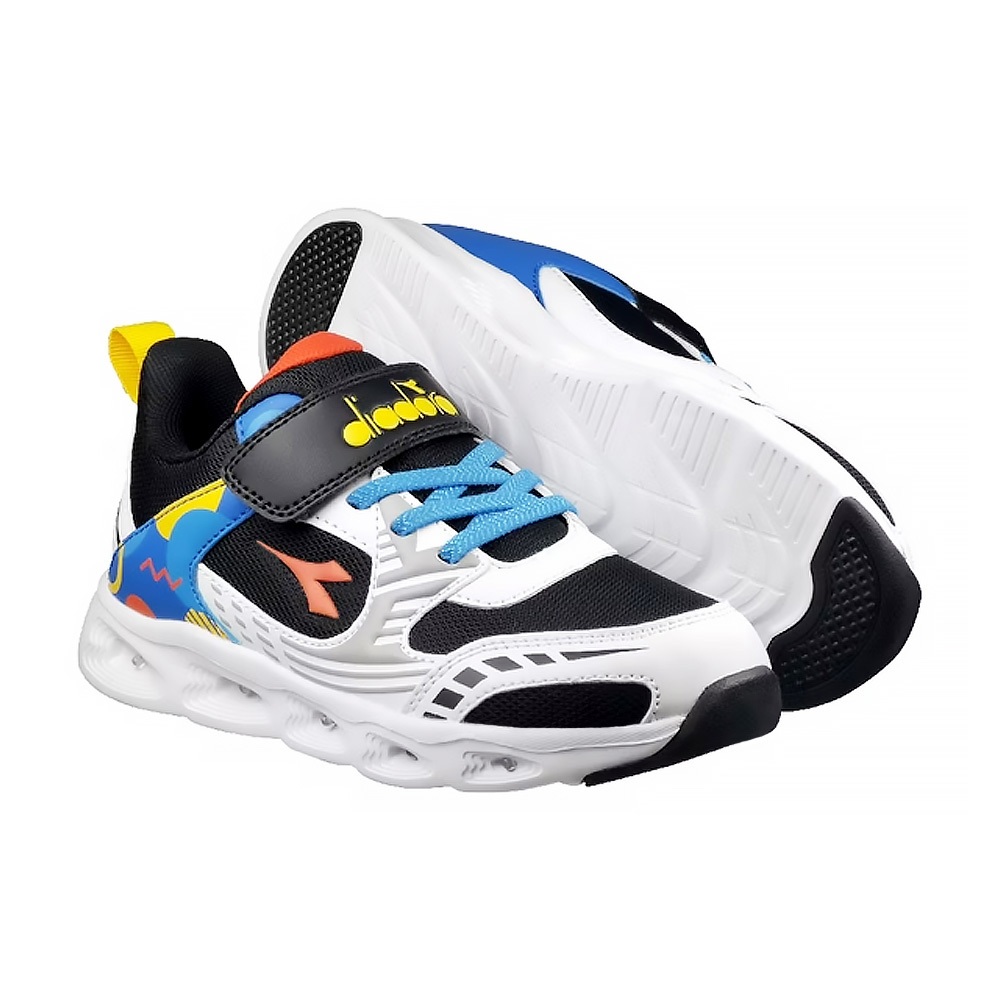 DIADORA迪亞多那 電光時尚童鞋 童運動鞋 兒童鞋 酷炫閃燈 魔鬼氈 寬楦 透氣 保護後跟 吸震 抗菌 黑白藍 藍粉, , large