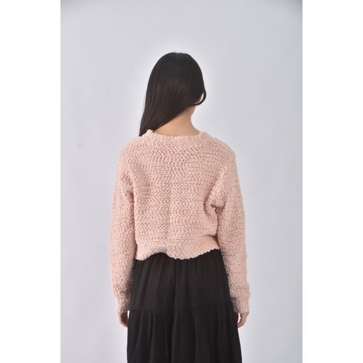 (M) knitpia韓牌質感修身短版V領粉色長袖上衣二手衣, , large