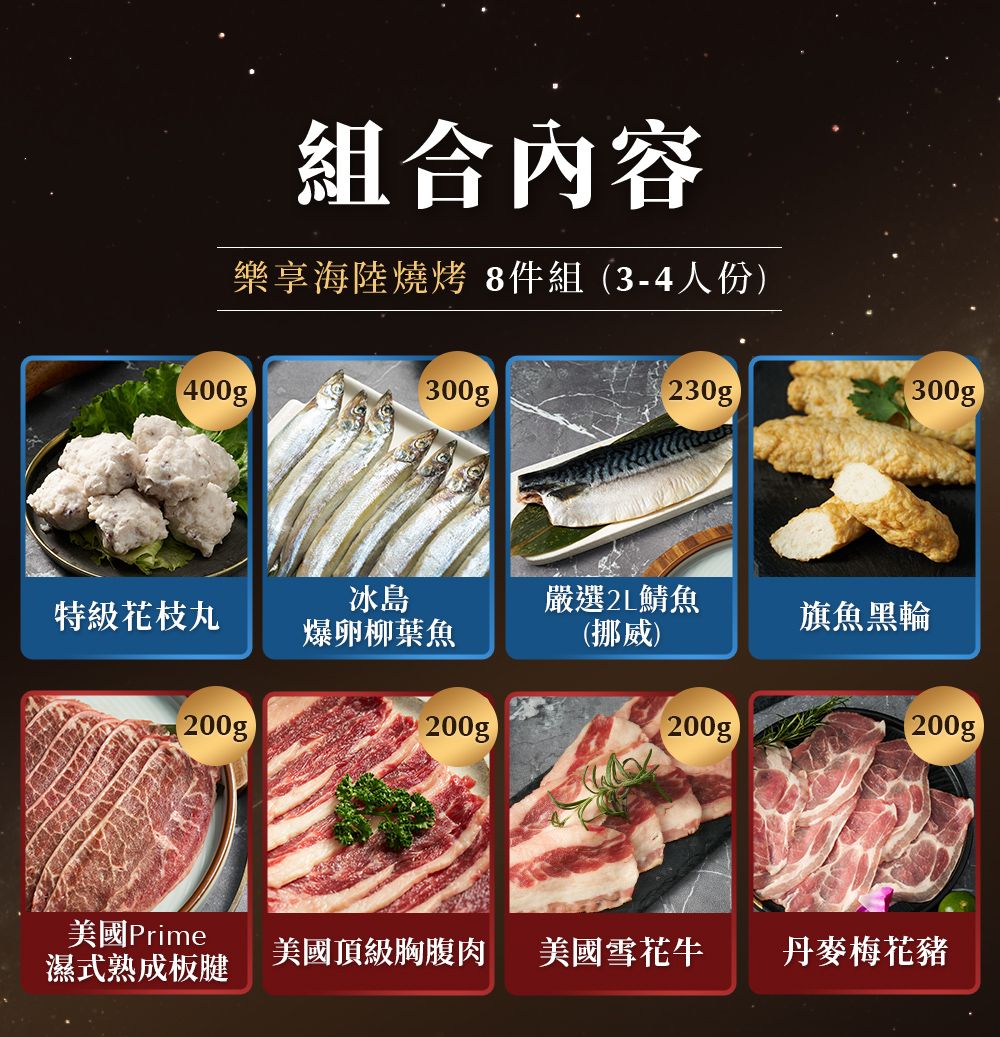 [Shijiazhuang Convenient Kitchen] Enjoy the 8-piece surf and land barbecue set (suitable for 3-4 people), , large