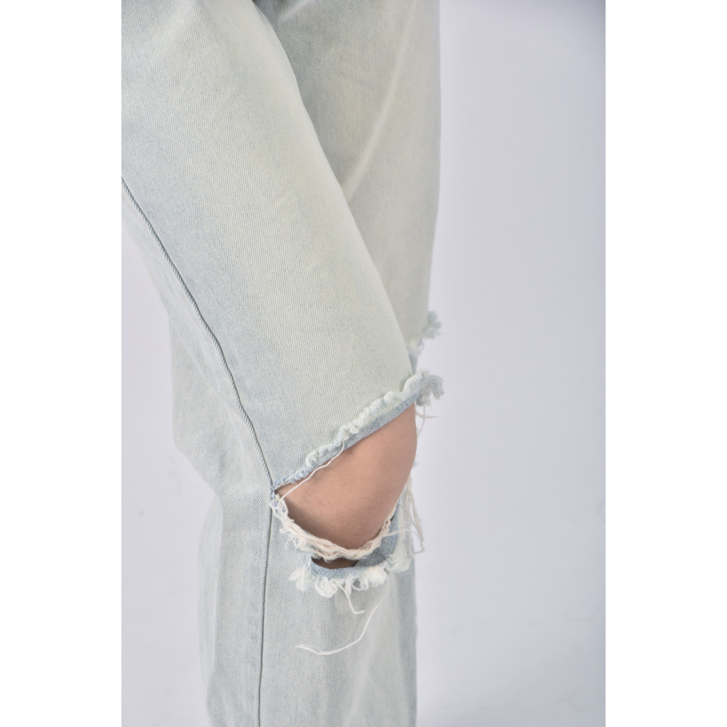 (Ｓ) 【里唯私服】jqu高腰丹寧牛仔刷破藍色長褲二手衣, , large