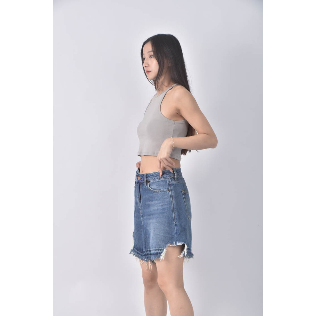 (XL) sisjeans高腰丹寧牛仔刷破藍色短褲二手衣, , large