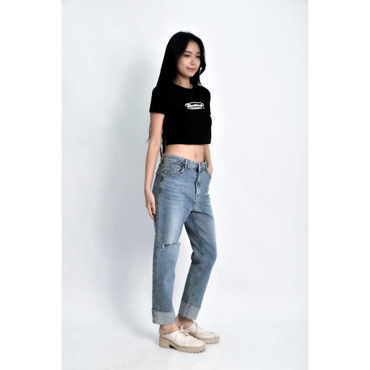 (L) p two jeans高腰丹寧牛仔質感棉質純棉藍色長褲二手衣, , large