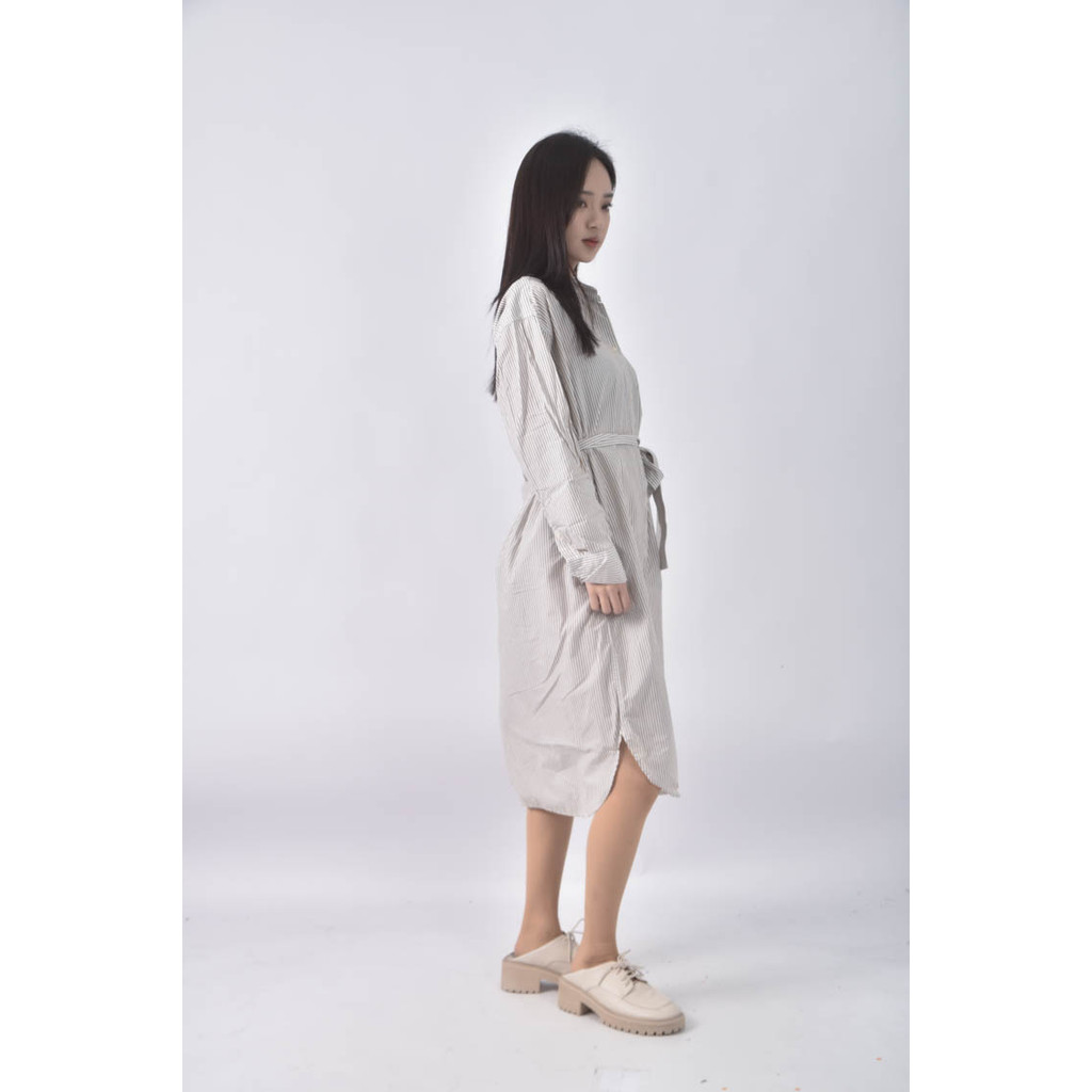 (L) lativ直條紋棕色洋裝二手衣, , large