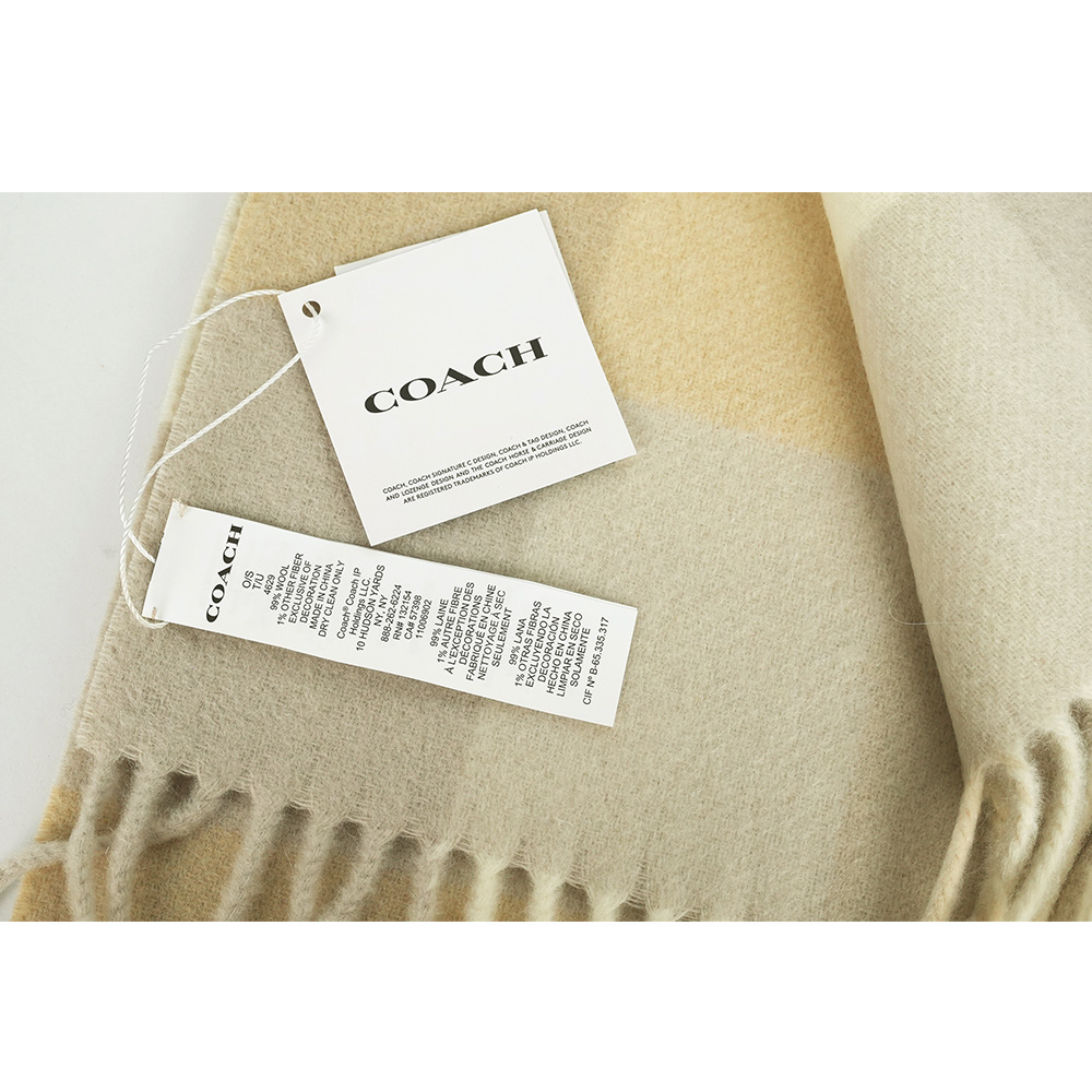 COACH 格紋設計羊毛超長版圍巾/白色/米色, , large