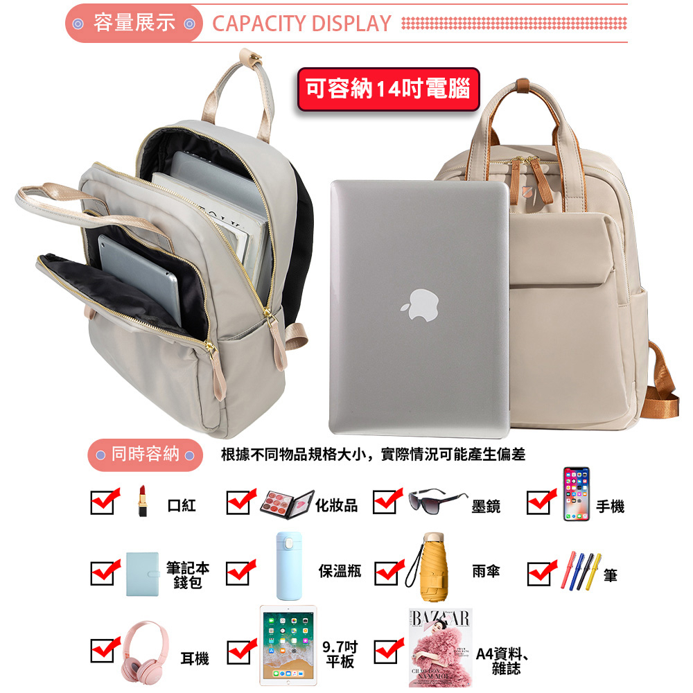 SPRING-尼龍手提後背包韓版時尚商務通勤後背包大容量後背包旅行後背包-多色, , large