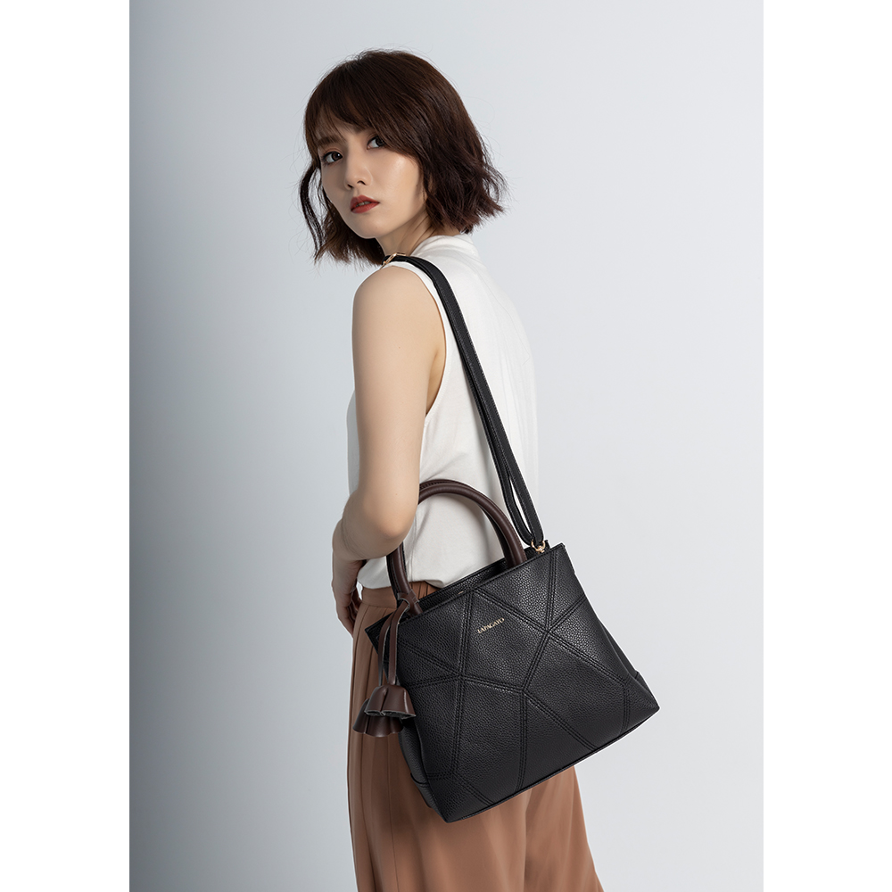 【lapagayo】 氣質拼接皮革設計手提包-PI-06394A-1-09黑色, , large