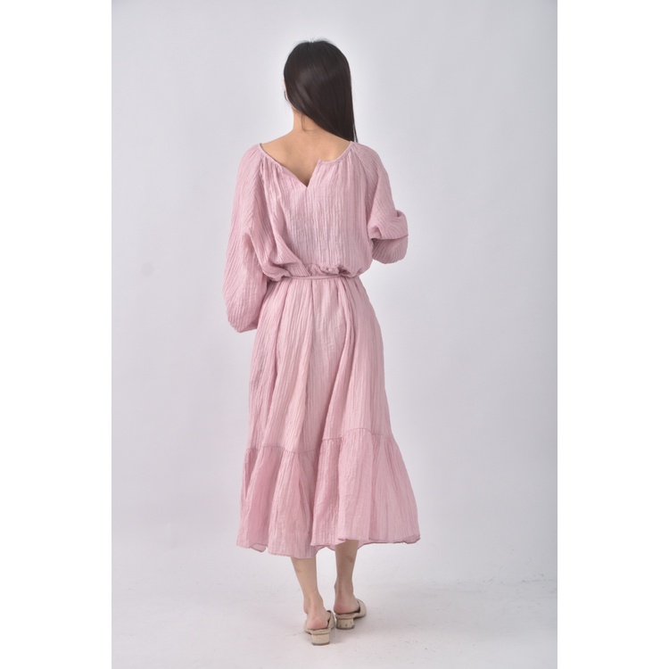 (XL) 質感粉色綁帶洋裝二手衣, , large