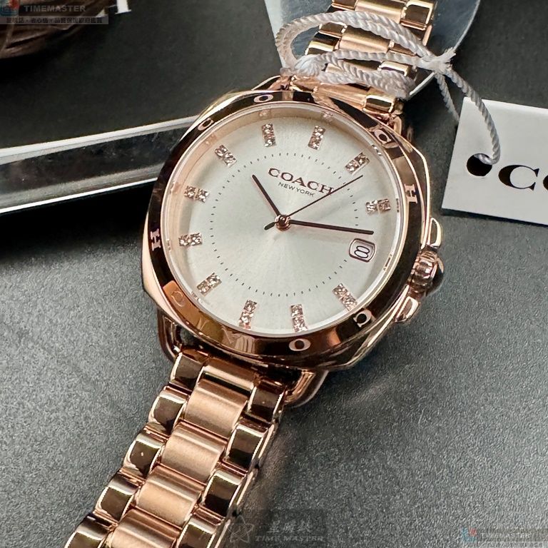 [星晴錶業]COACH手錶,34mm,CH00196銀白色錶面玫瑰金錶殼玫瑰金色精鋼錶帶款, , large