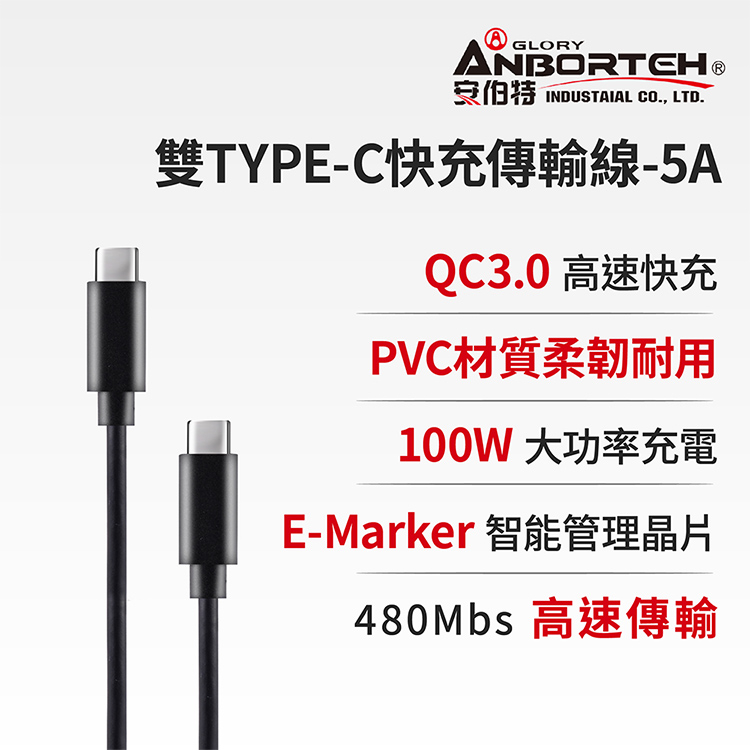 【安伯特】酷電大師 雙TYPE-C快充傳輸線-5A (充電線 傳輸線 快充線 數據線), , large