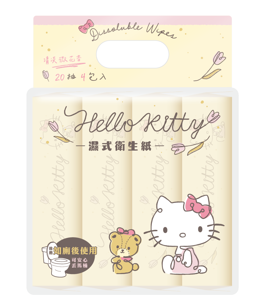 [寶富華]Hello Kitty花果香 濕式衛生紙20抽×4包(可丟馬痛), , large