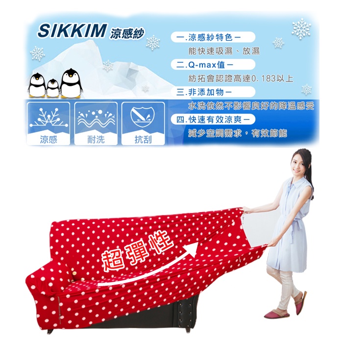 【格藍傢飾】涼感沙發套-雪花甜心 抽繩專利 加大版 高品質 親膚透氣 冰絲沙發罩 沙發布套 彈力, , large