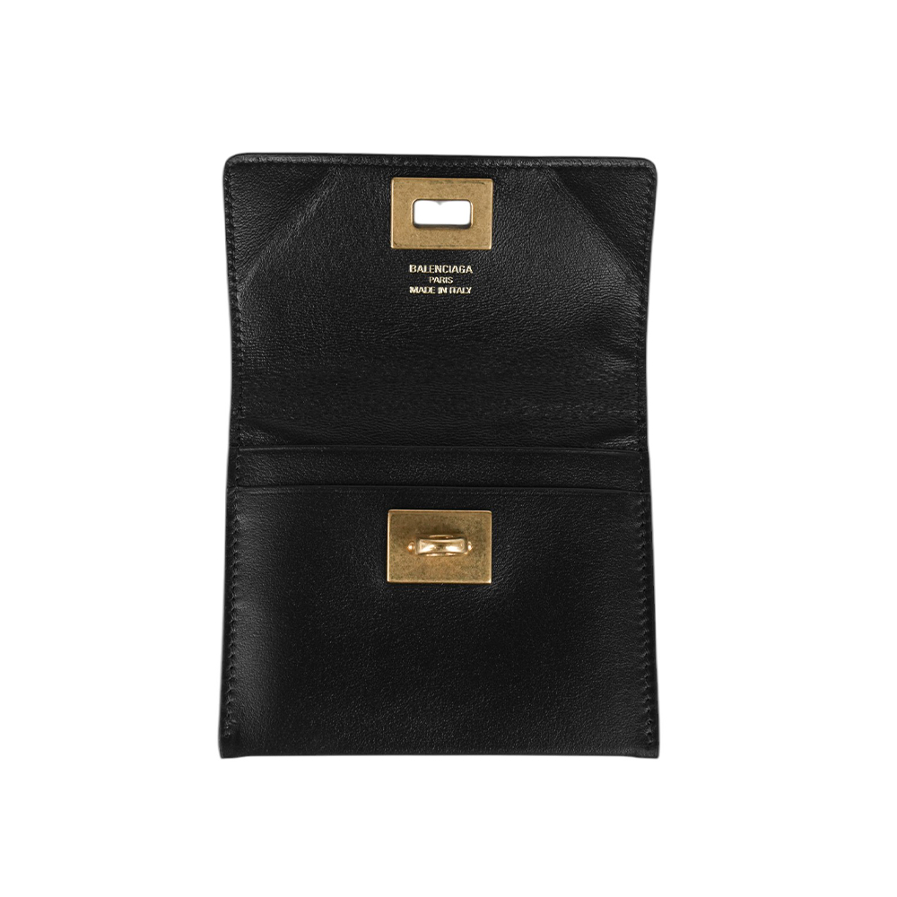 BALENCIAGA Rodeo 金釦平滑小牛皮卡片夾/黑色, , large