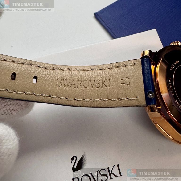 [星晴錶業]SWAROVSKI手錶,40mm,SW00033寶藍色錶面玫瑰金錶殼寶藍真皮皮革錶帶款, , large