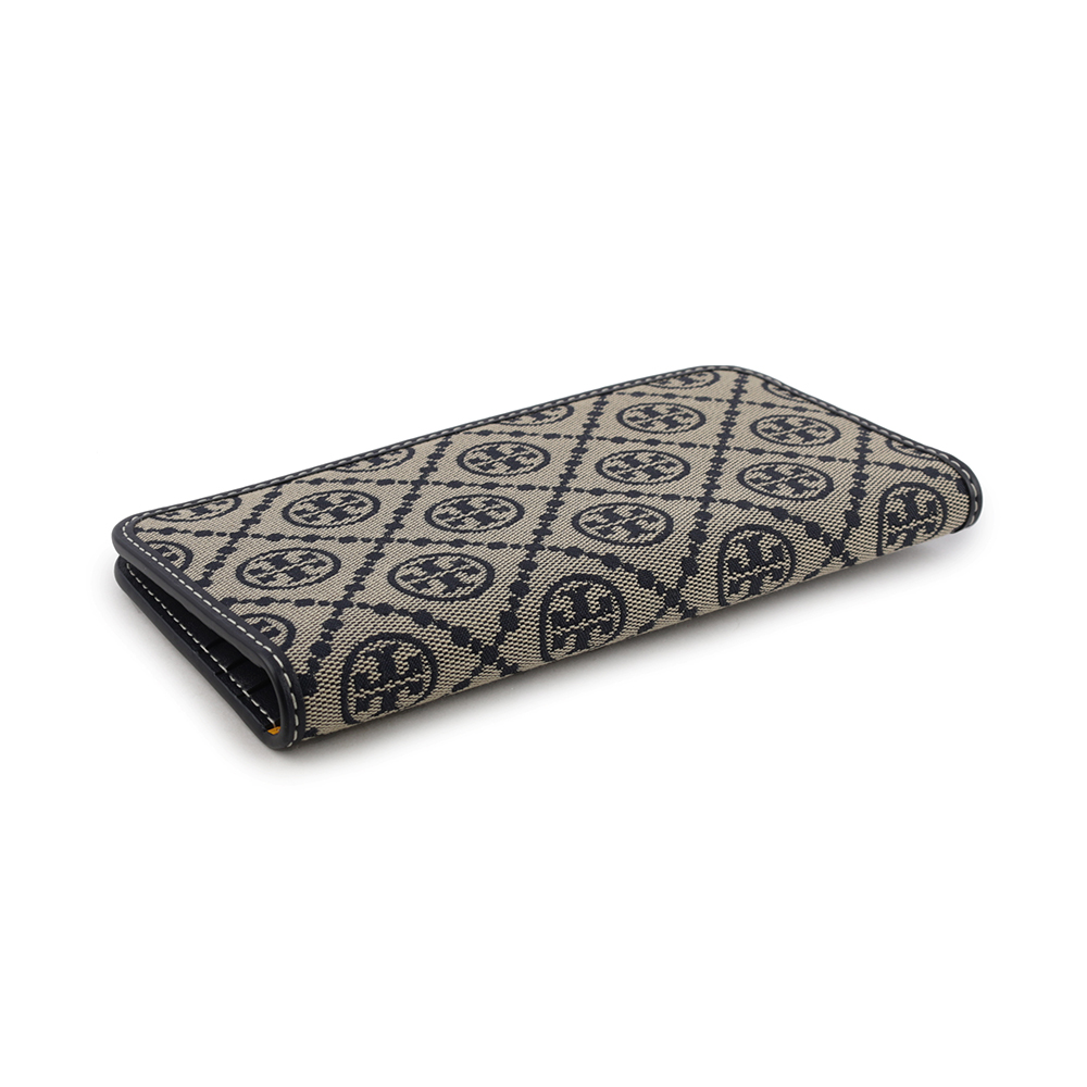 Tory Burch T Monogram 緹花薄款釦式對開長夾/海軍藍, , large