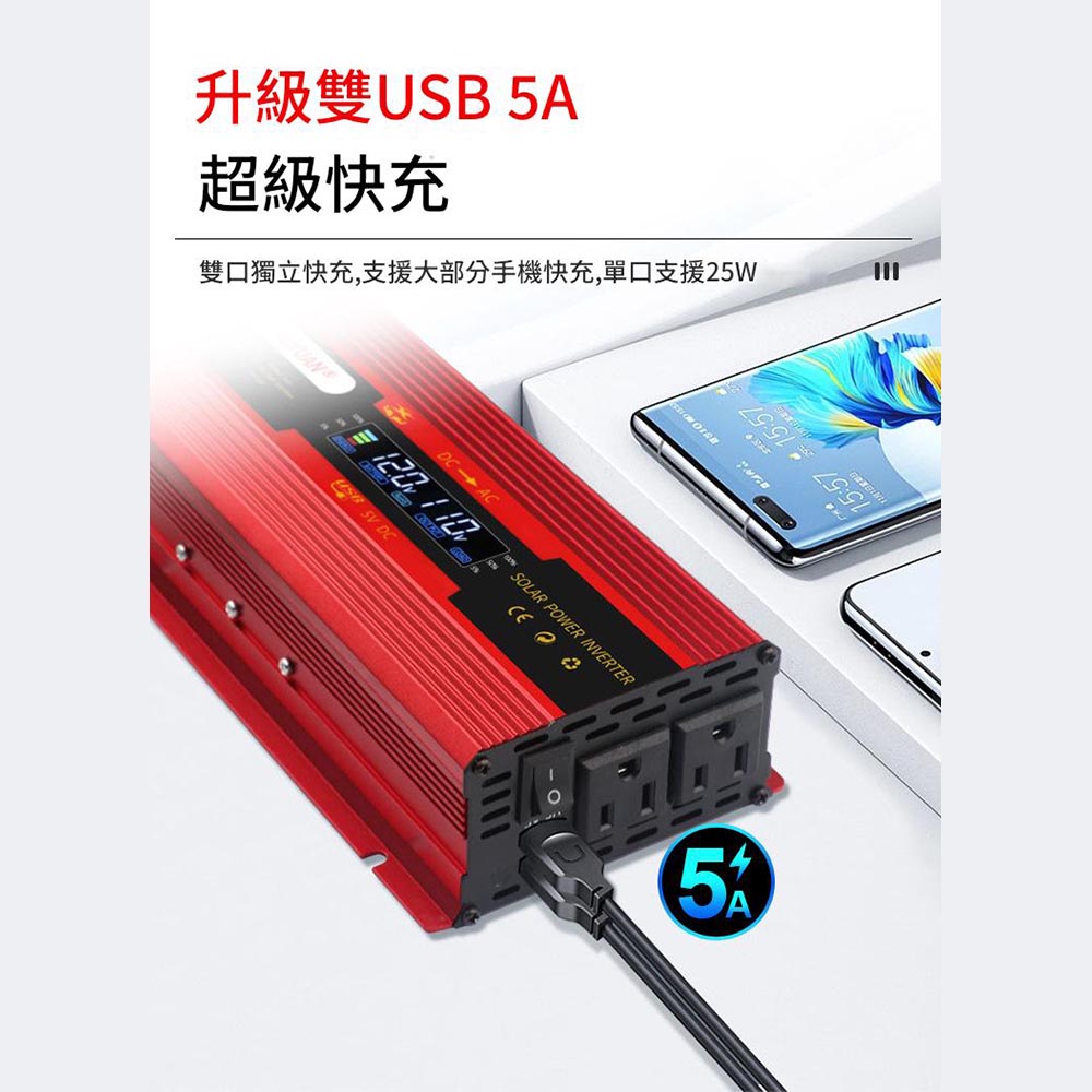 雙插頭車載逆變器-旭緣紅1000W 12V/24V通用款, , large