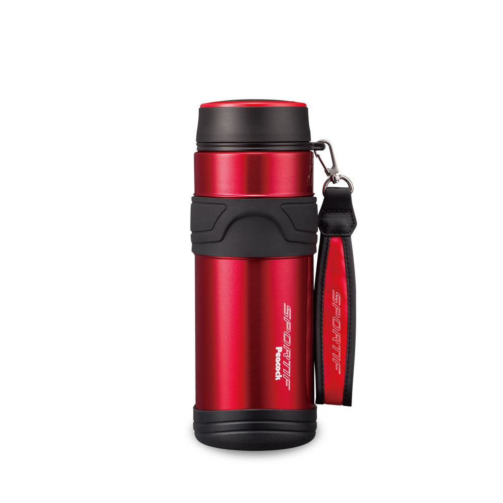 【日本孔雀Peacock】運動專家316不鏽鋼保冷保溫杯800ML(附提帶設計)-紅色, , large