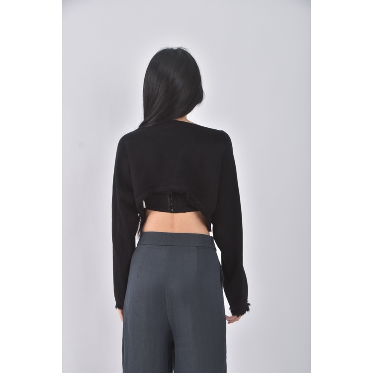 (F) 【智恩私服】ggaebi韓牌質感修身短版黑色長袖上衣二手衣, , large