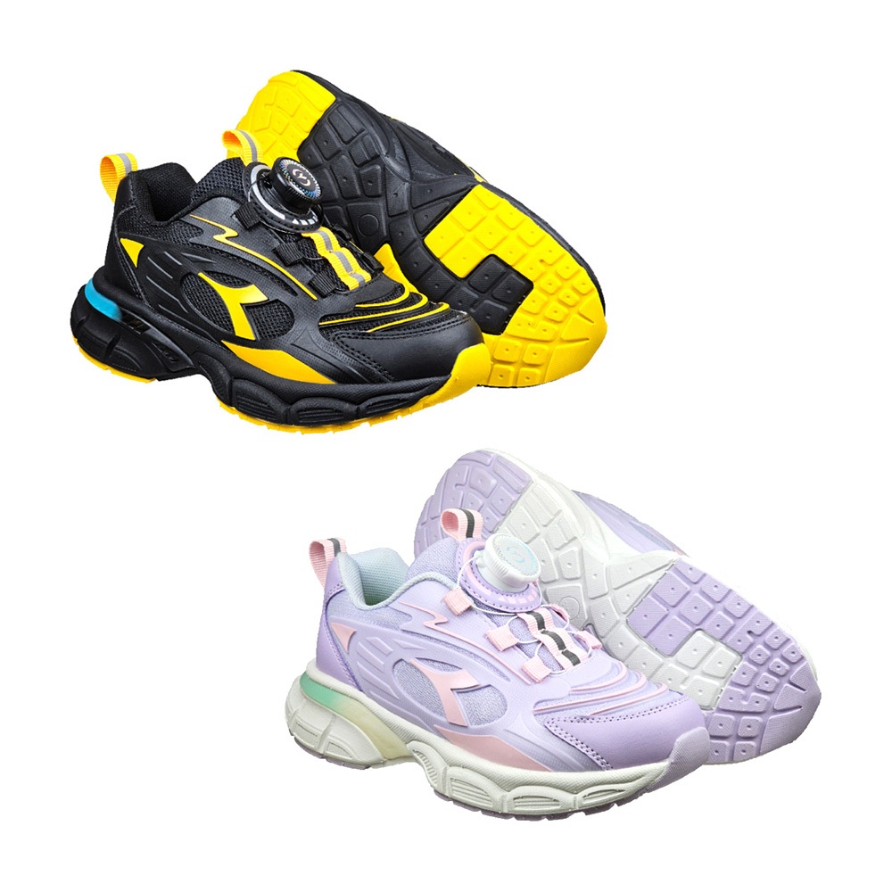 DIADORA迪亞多那 時尚兒童咔咔扣鞋 童運動鞋 童鞋 寬楦 輕量 吸震 保護後跟 抗菌 除臭 耐磨 防滑 黑黃 粉紫, , large