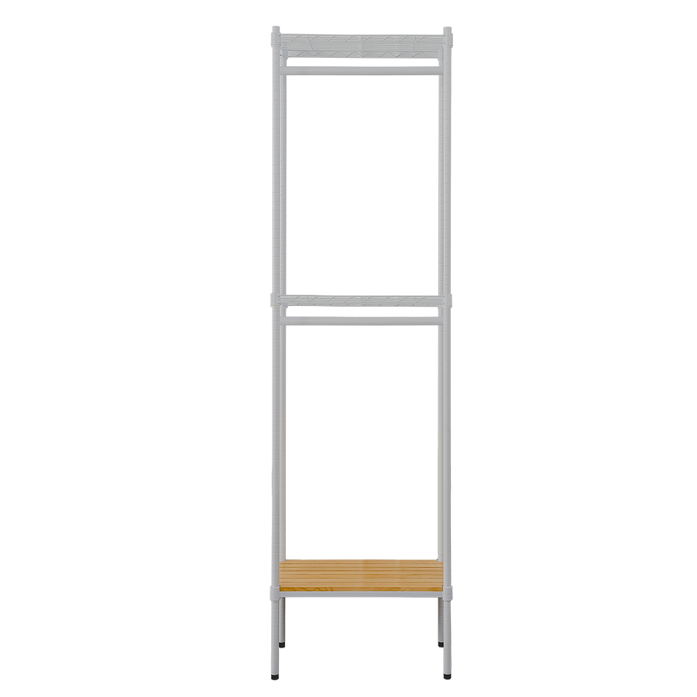 【Y HOUSE】60x30x210cm Pine Wood Three-Layer Double Rod Wardrobe with Wheels - White