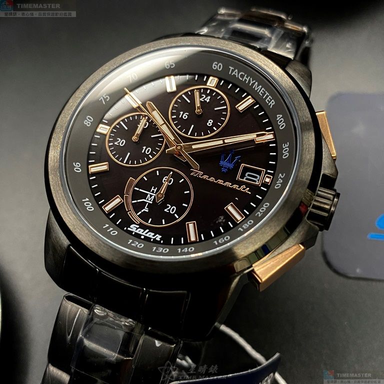 [星晴錶業]MASERATI手錶,44mm,R8873645001黑色錶面黑錶殼深黑色精鋼錶帶款, , large