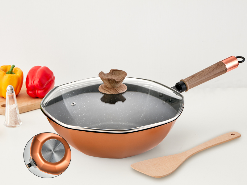 Aigabao Rose Gold Star Anise Non-Stick Covered Frying Pan 32cm, , large