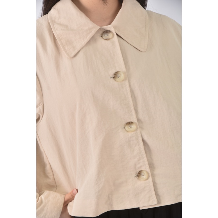 (S) stitch snap韓牌質感杏色長袖上衣二手衣, , large