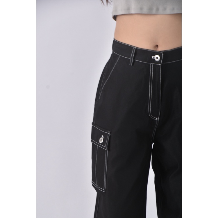 (M) mercci22高腰西裝縫線設計黑色長褲二手衣, , large