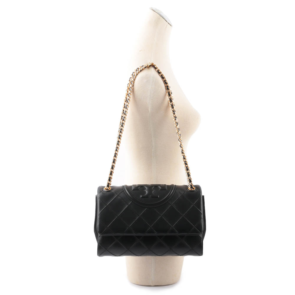 TORY BURCH Fleming 縫線納帕皮革翻蓋二用包/黑色, , large