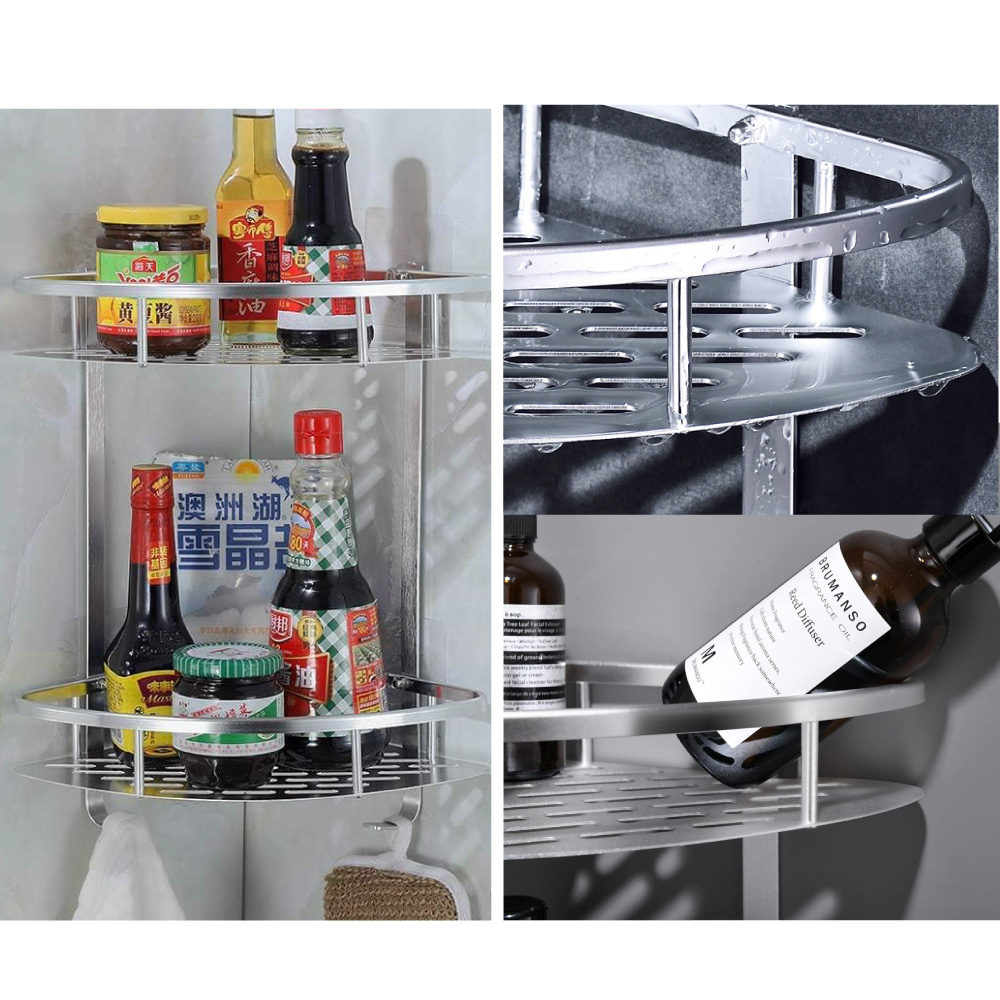 Bright aluminum corner double layer storage rack, , large