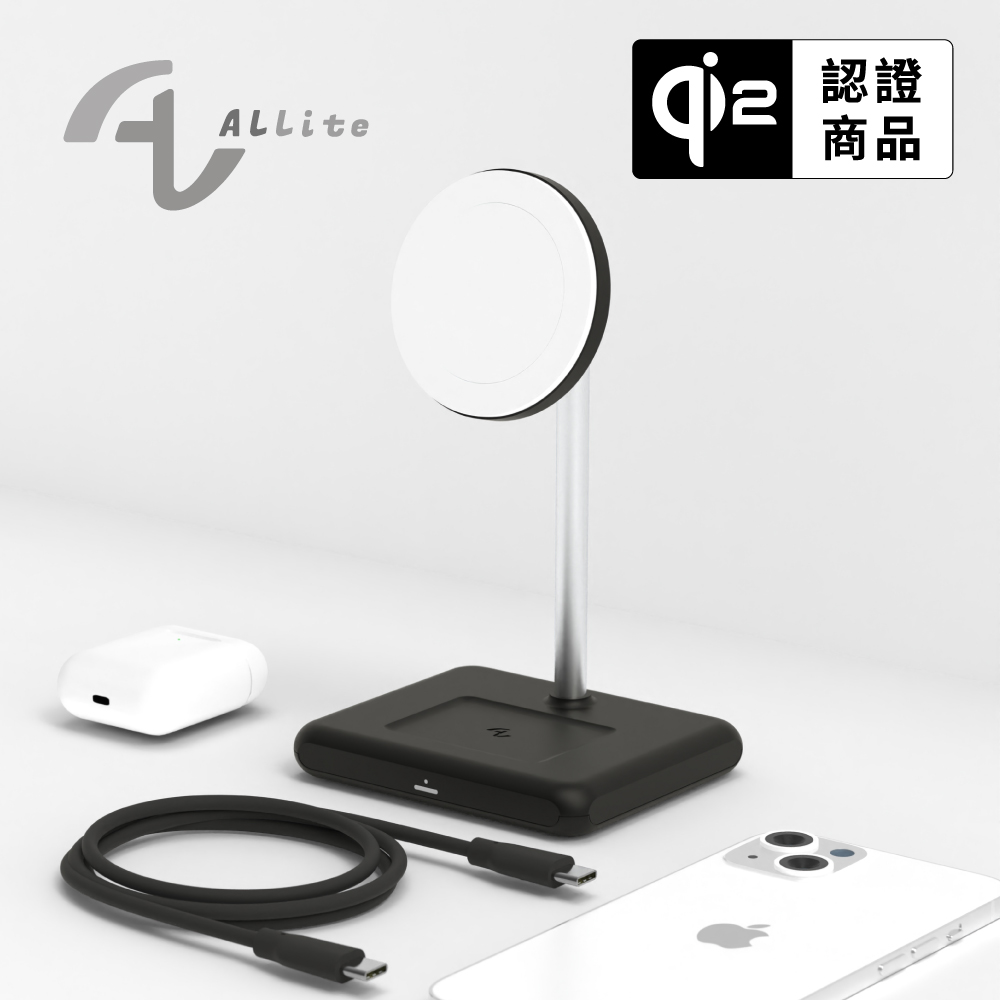 [萬摩科技]Allite WQ1 2+1  磁吸無線充電座 沈穩黑, , large