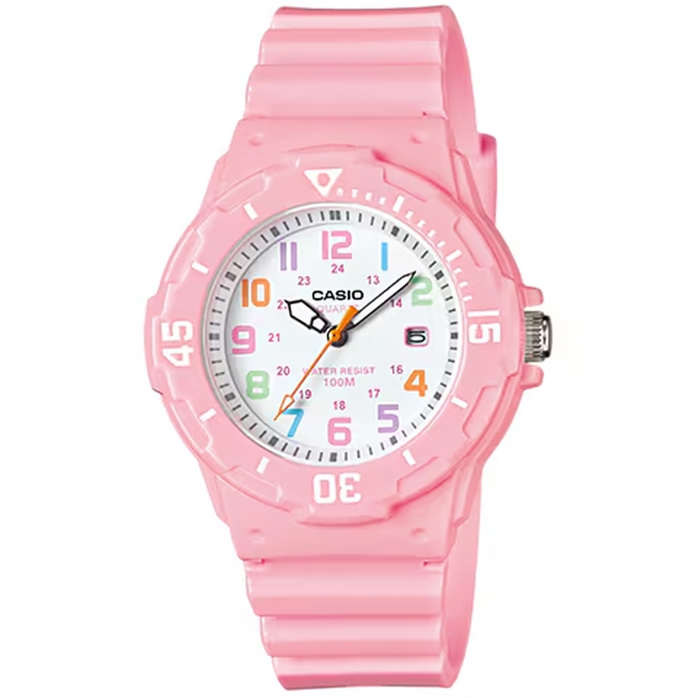 CASIO 卡西歐 迷你運動風指針手錶-粉x白 LRW-200H-4B2V, , large