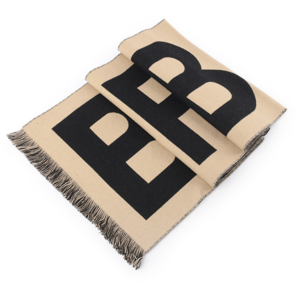 BURBERRY Logo 徽標羊毛圍巾/米色/黑色, , large