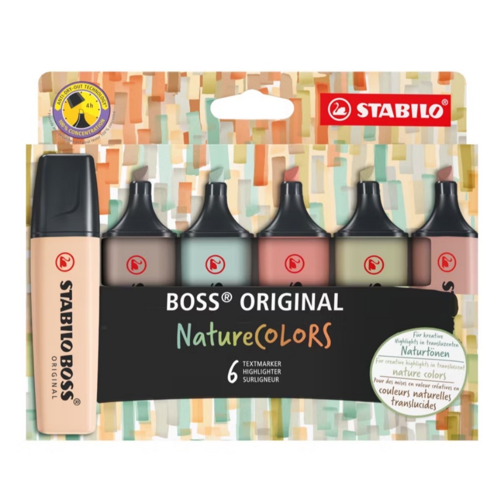 【德國天鵝STABILO】BOSS ORIGINAL NatureCOLORS 波士經典螢光筆 低飽/暖色/冷色(組)低飽和色系6色(ST70/6-2-2)
