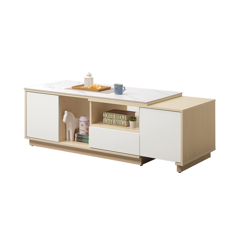 【唯熙傢俱】羅伊原木雙色4尺岩板伸縮大茶几, , large