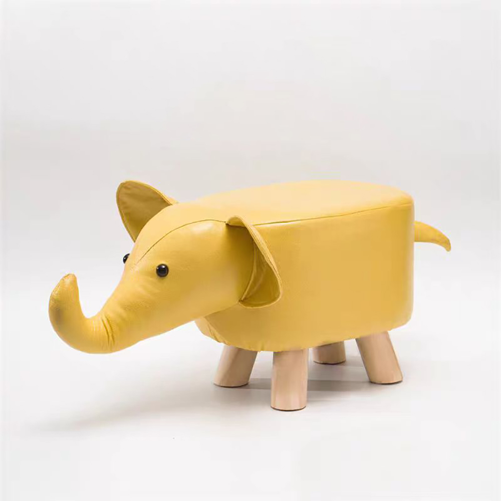 Creative animal-shaped solid wood children's stool, yellow elephant.