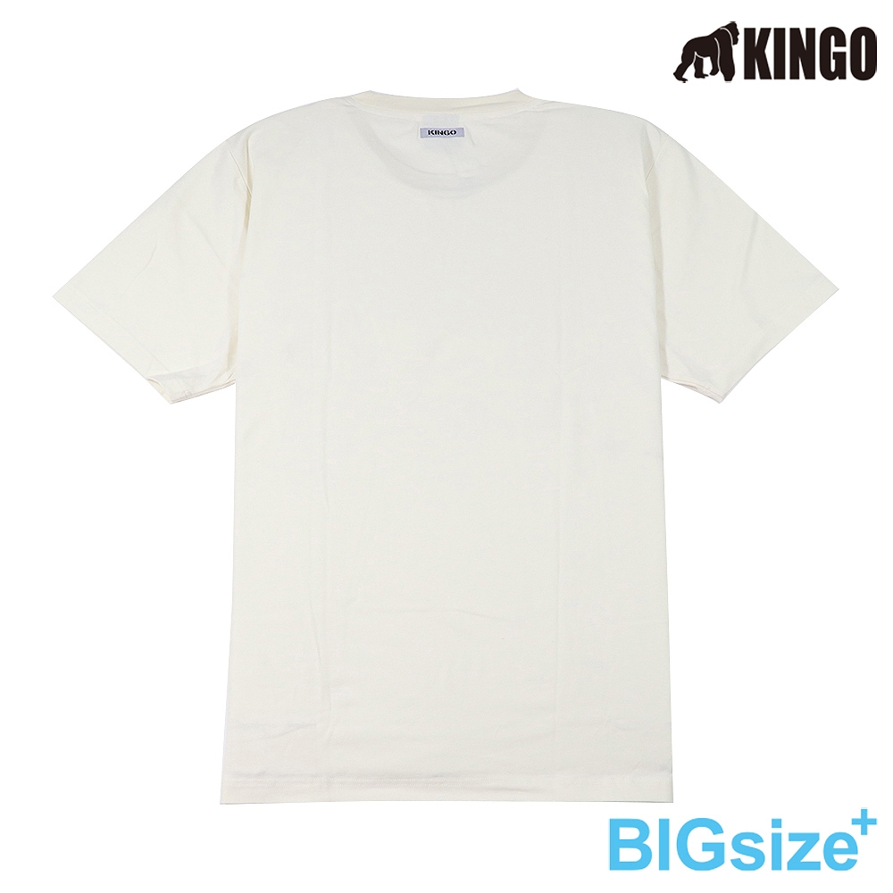 KINGO-大尺碼-男款 圓領T恤-米白-413112, , large