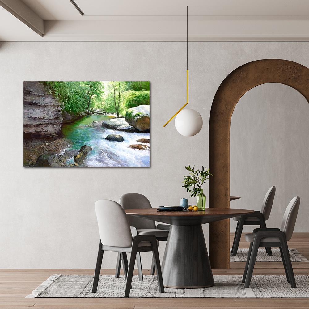 【御畫房】泉谷溪流 國家一級畫師手繪油畫60&times;90cm(VF-76), , large