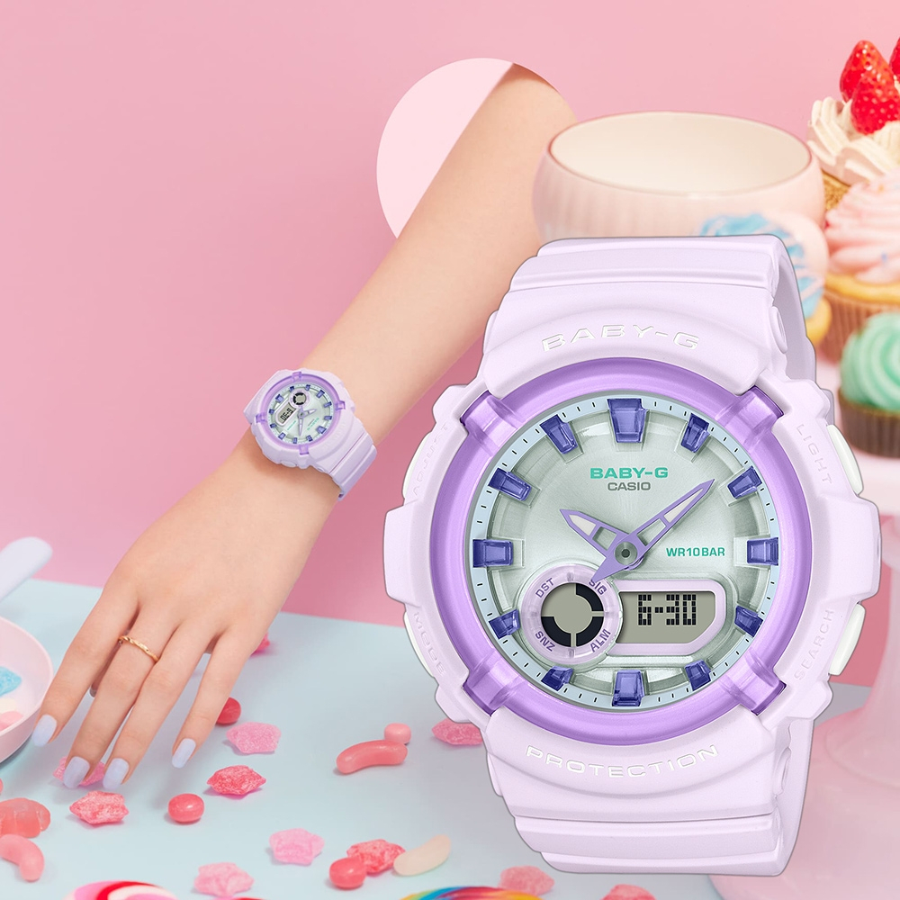 CASIO 卡西歐 BABY-G 葡萄糖果雙顯手錶 BGA-280SW-6A, , large